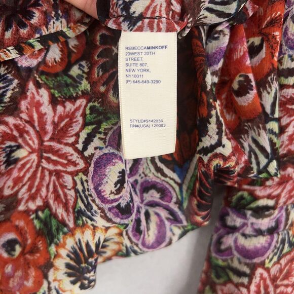 Rebecca Minkoff Shirt Womens XS Red Floral Boho Flowy Coastal Cottage Blouse - Picture 15 of 16